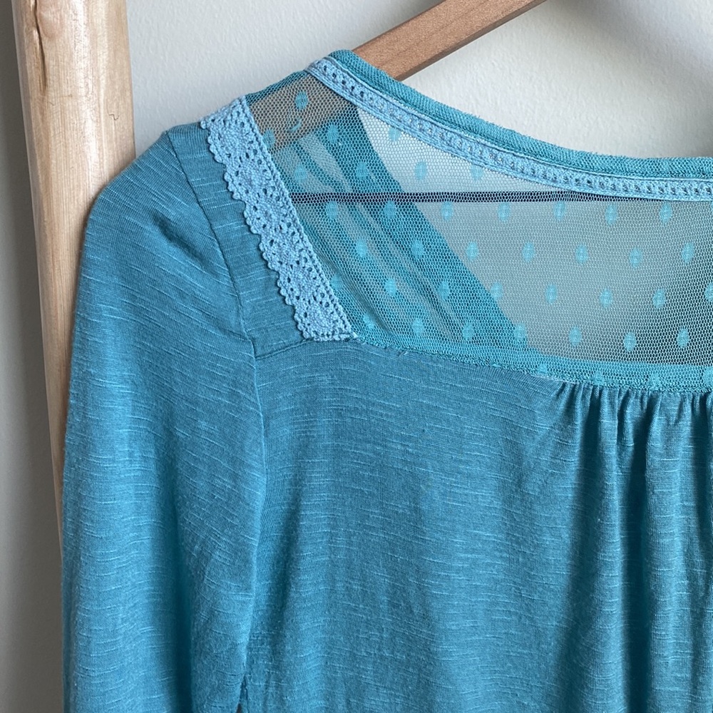 Anthropologie meadow rue teal long sleeve peasant blouse - Picture 7 of 8